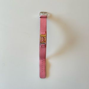 Fossil Pink Leather Bracelet with ‘A’ Silver Monogram Charm